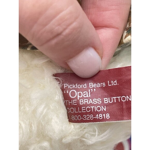 VTG 1996 Pickford Brass Button Bear Opal Stuffed Animal w/ Outfit & Hat - Picture 6 of 7